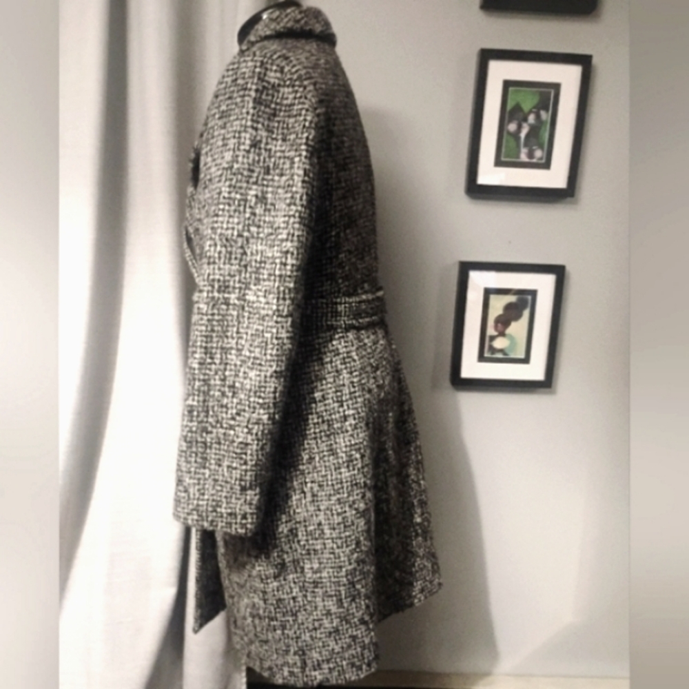 Cole Haan Asymmetrical Shawl Collar Wool Coat in Black and White Sz 14 - Picture 5 of 16
